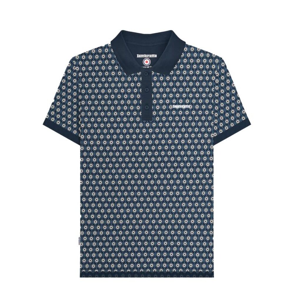 Lambretta Mens Roundel Geometric Polo Shirt / Navy/Silver